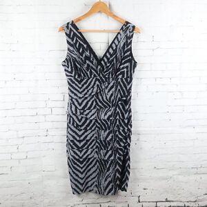 INTERMISSION BLACK & GREY ZEBRA STRIPE V NECK SLEEVELESS MIDI DRESS SIZE 8